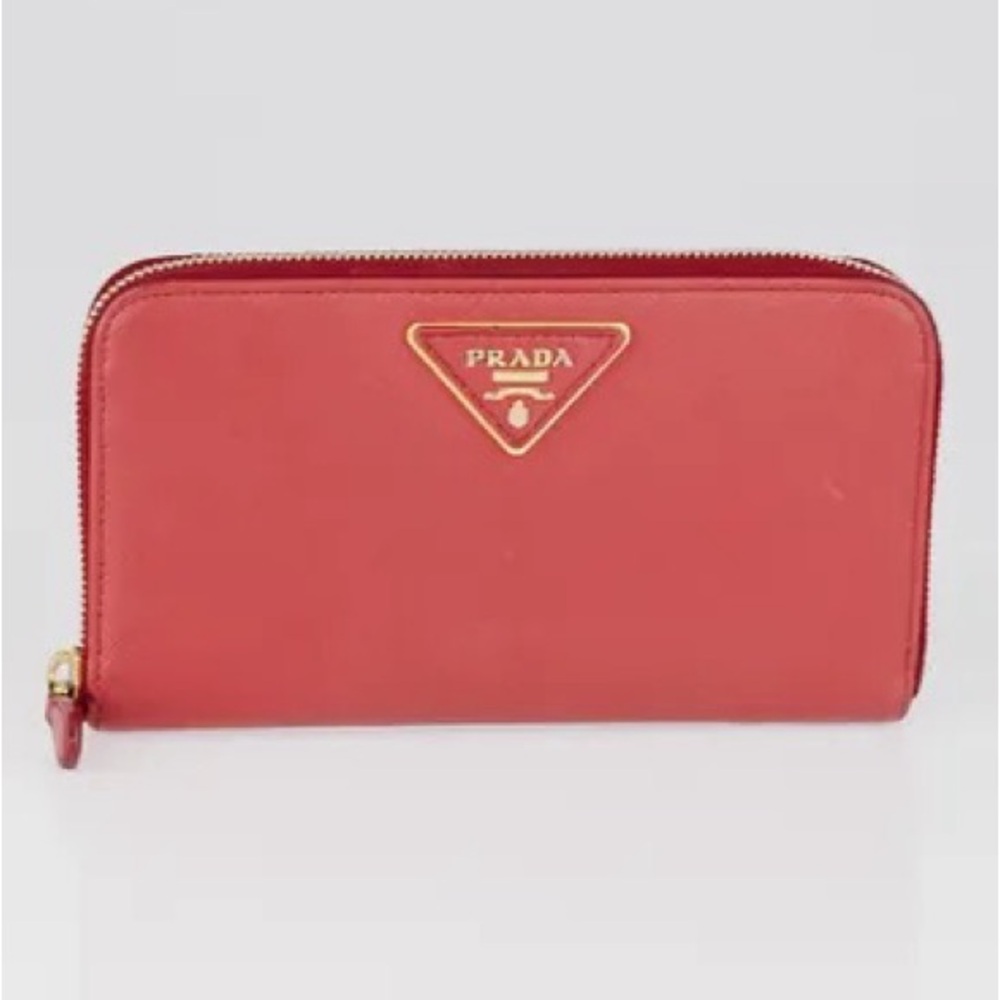 Authentic Prada Fuoco Red Saffiano Triangle Zip Around